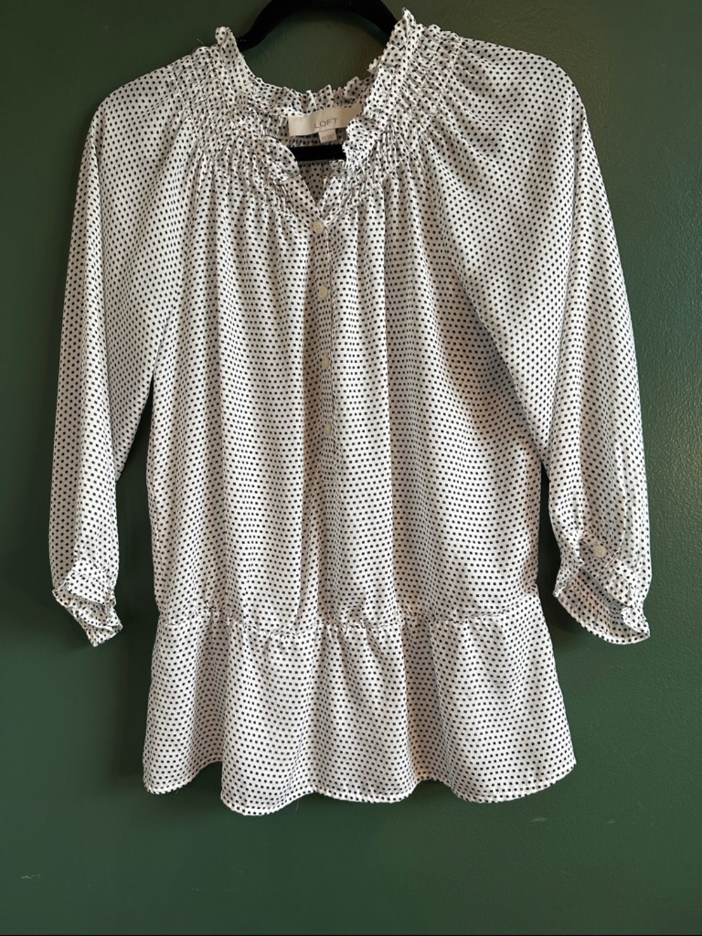 LOFT Black and White Peplum Polka Dot Ruffle Blouse XS